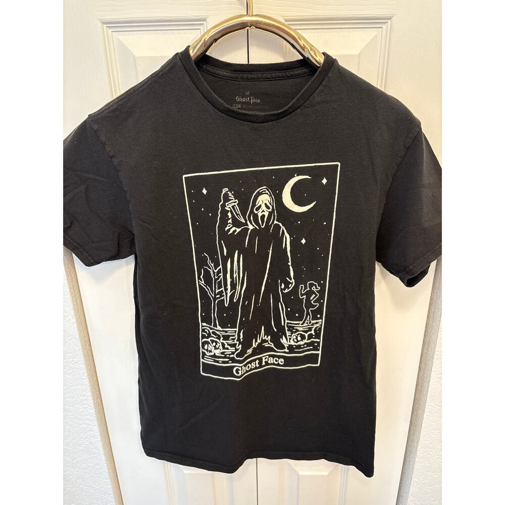 Ghost face tarot card, shirt, icon of Halloween black and white goth shirt